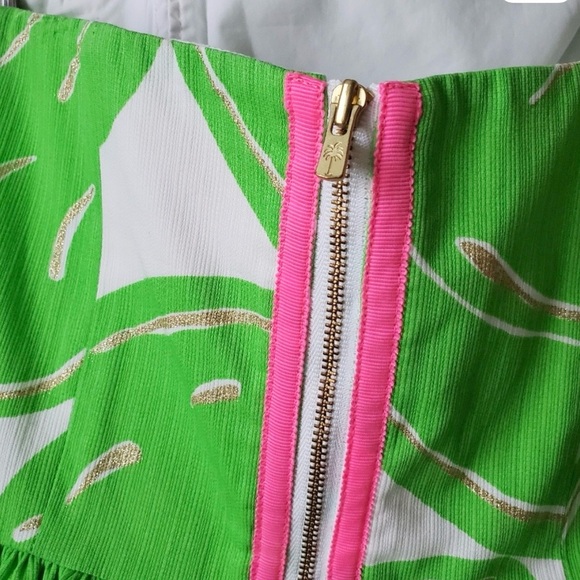 Lilly Pulitzer Lottie Stinger Print Strapless Dress Green, White, and Gold - Picture 5 of 10